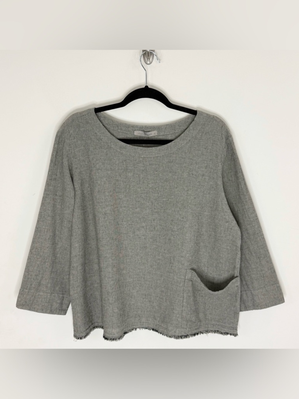 Cut Loose 3/4 Sleeve Pocket Top Size XL Raw Hem Lagenlook Linen Blend Gray NWT
